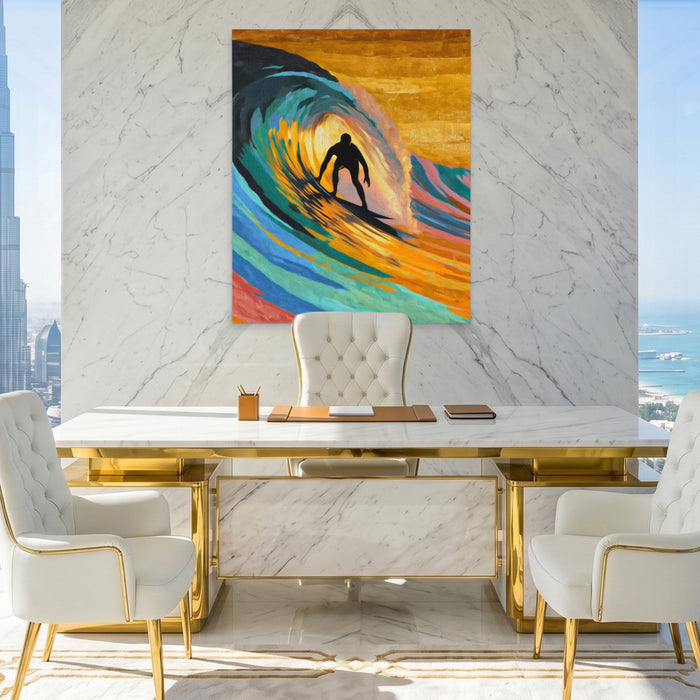 Surfer Constructivist Wave canvas wall art, room view
