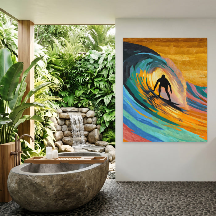 Surfer Constructivist Wave canvas wall art, room view