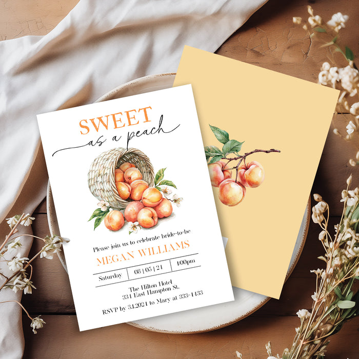 Sweet as a Peach Bridal Shower Invitation Template Editable Invitation Corjl Digital Download