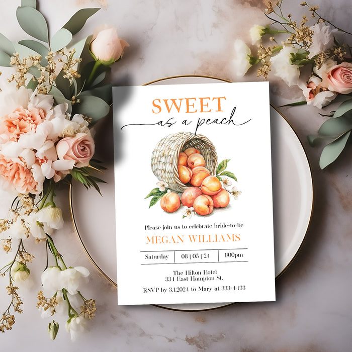 Sweet as a Peach Bridal Shower Invitation Template Editable Invitation Corjl Digital Download