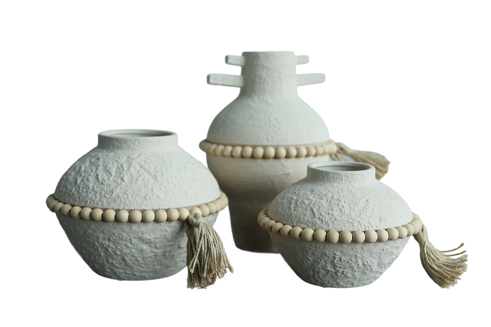 Terra blanc  atrisan beaded urn White