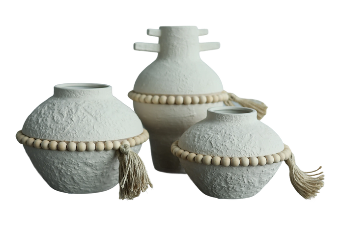 Terra Blanc Beaded Bowl Vase