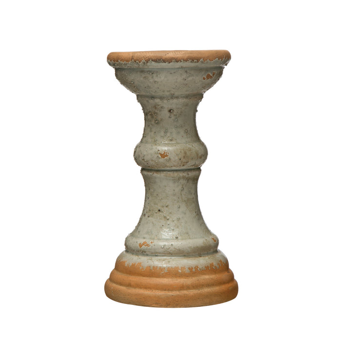 Terra-cotta Pillar Holder, Heavily Distressed Finish, Mint Color (Holds 3" Pillar)
