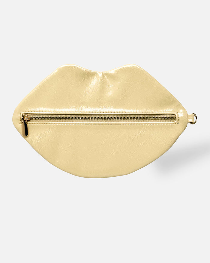 The Blake Lip-Shaped Makeup Pouch by David Stesner ArtHouse — red white makeup, top-down view