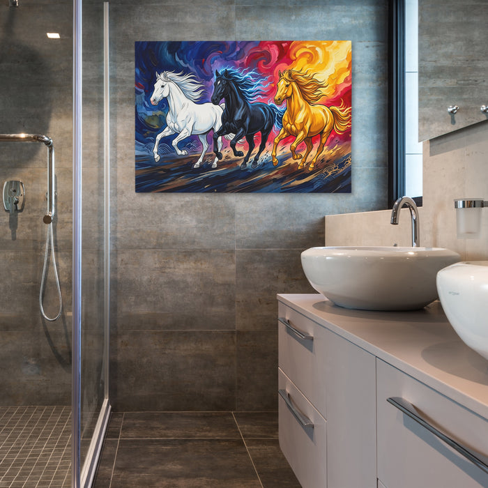 Three Horses Aflame canvas wall art, room view