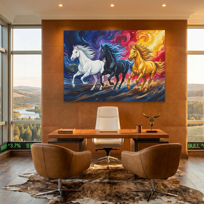 Three Horses Aflame canvas wall art, room view