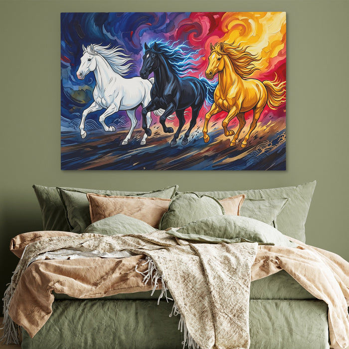 Three Horses Aflame canvas wall art, room view