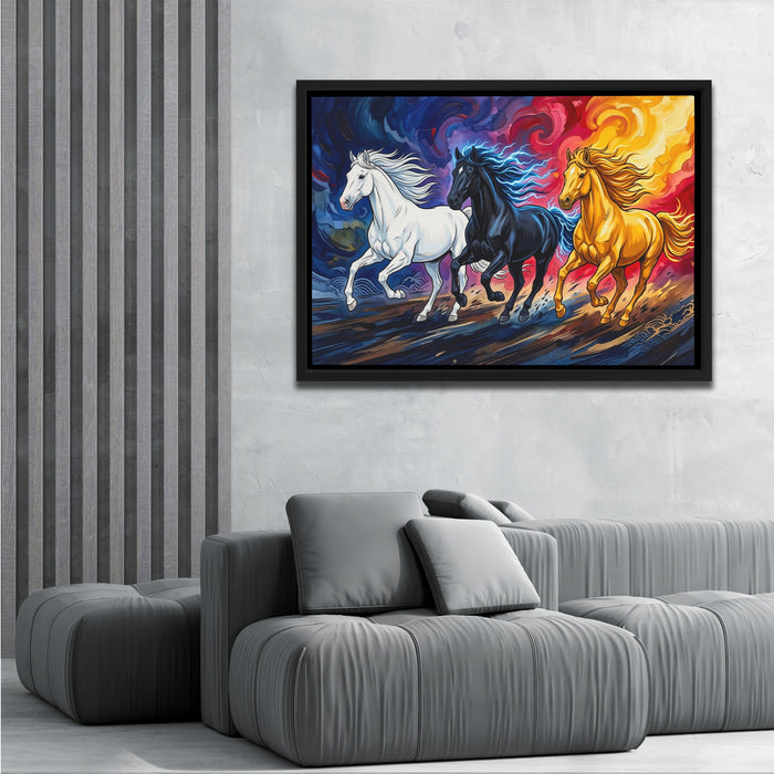 Three Horses Aflame canvas wall art, room view