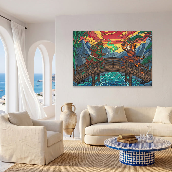 Tiger Dragon Bridge canvas wall art, room view