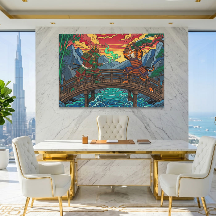Tiger Dragon Bridge canvas wall art, room view