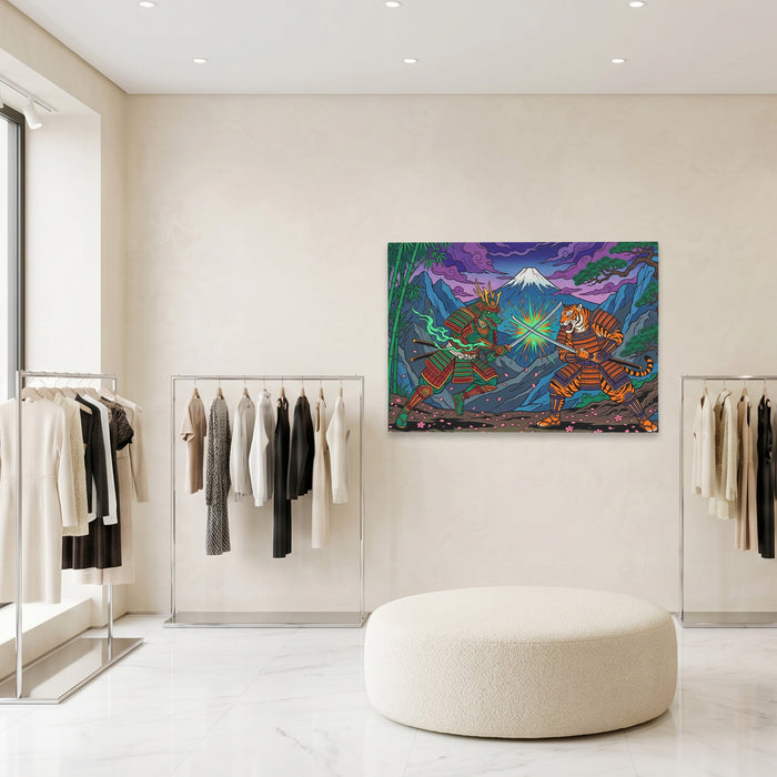 Tiger Dragon Duel canvas wall art, room view
