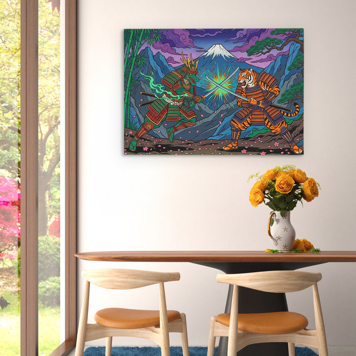 Tiger Dragon Duel canvas wall art, room view