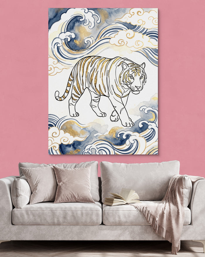 Tiger Golden Waves — tiger golden waves psd pink wall pink couch 1port flush print