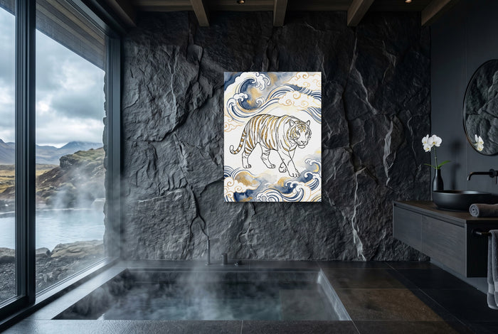 Tiger Golden Waves — tiger golden waves small bathroom with window 1port flush print
