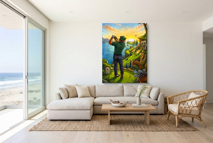 Tiger Golfing — tiger golfing living room with couch 1port flush print