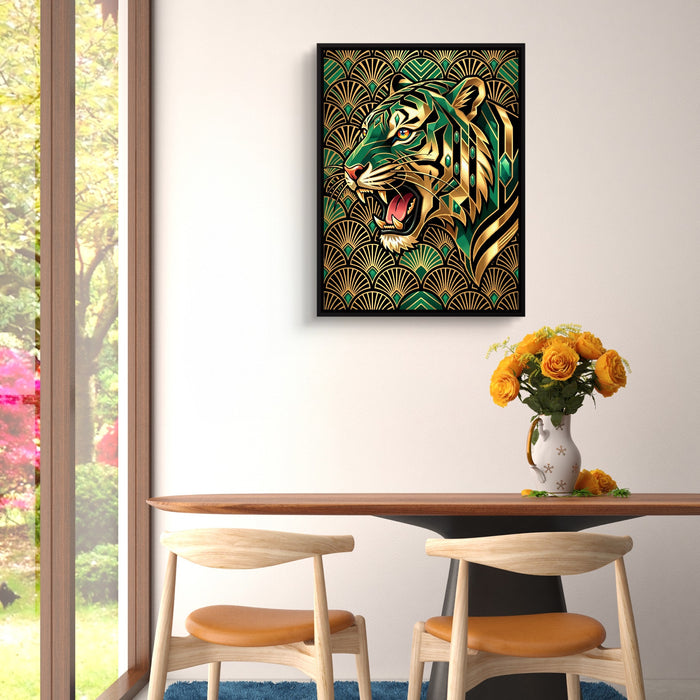 Tiger's Emerald Roar — tiger's emerald roar sq floral dining room 1port framed black