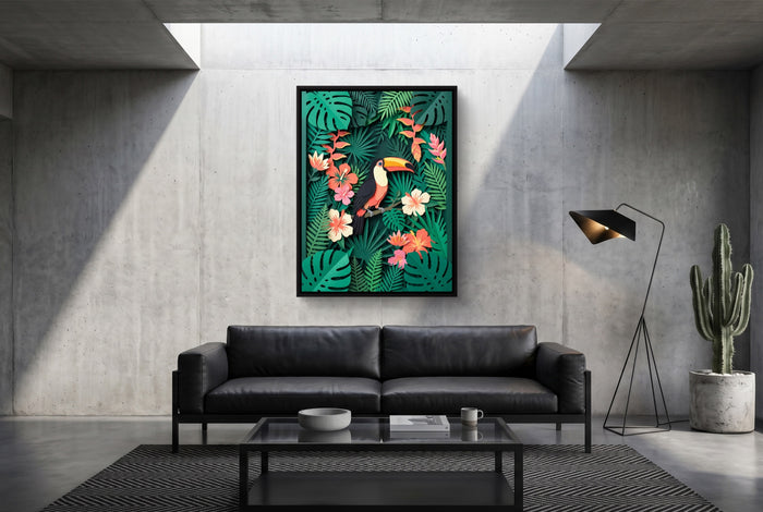 Toucan Papercut — toucan papercut modern minimalist living room 1port framed black