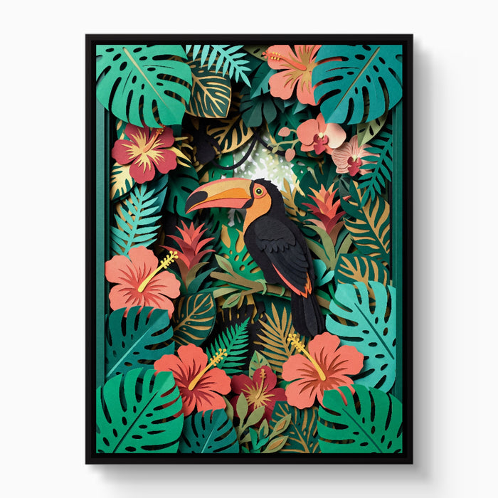 Toucan Tropical Papercut — toucan tropical papercut white studio framed black