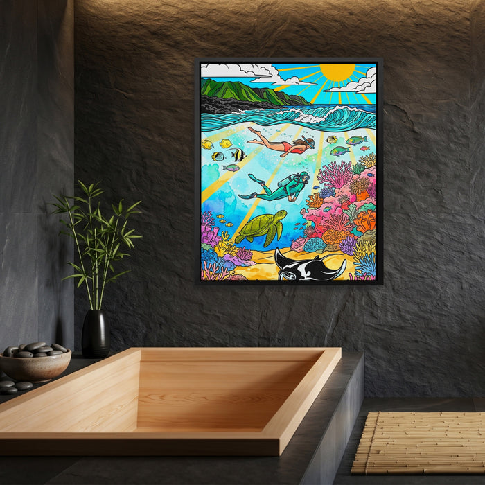 Tropical Reef Scene canvas wall art, room view