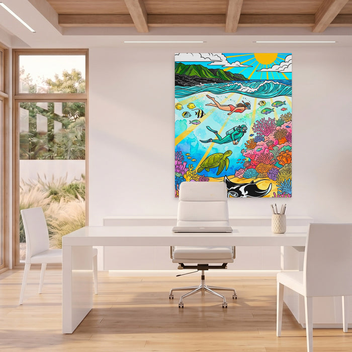 Tropical Reef Scene canvas wall art, room view