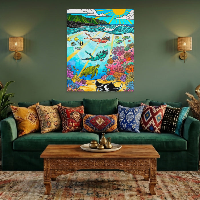 Tropical Reef Scene canvas wall art, room view