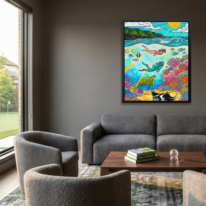 Tropical Reef Scene canvas wall art, room view