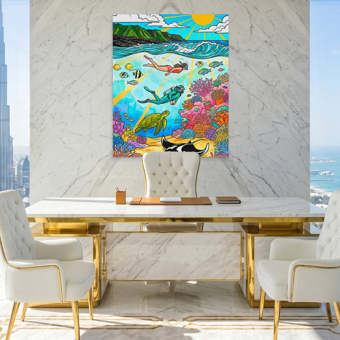 Tropical Reef Scene canvas wall art, room view