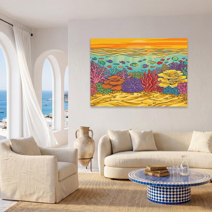 Tropical Waters Abundance canvas wall art, room view