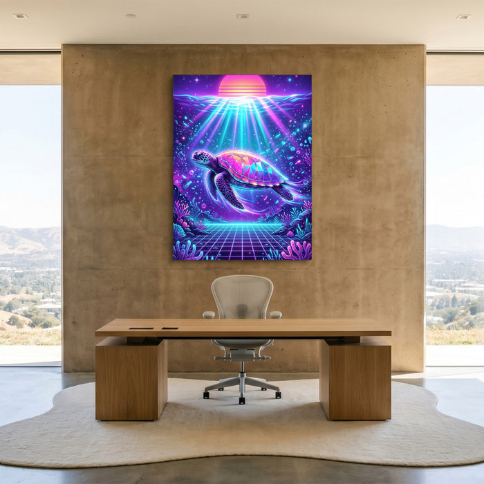 Turtle Neon Horizon — turtle neon horizon sq minimalist lux office 1port flush print