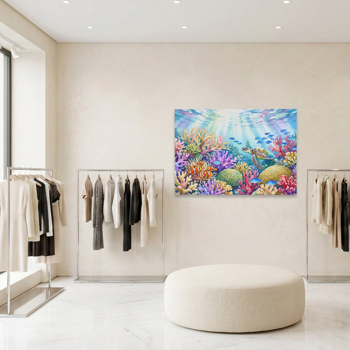 Turtle Sunlit Waters canvas wall art, room view