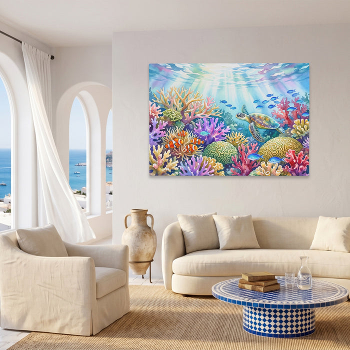 Turtle Sunlit Waters canvas wall art, room view