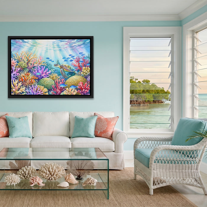 Turtle Sunlit Waters canvas wall art, room view