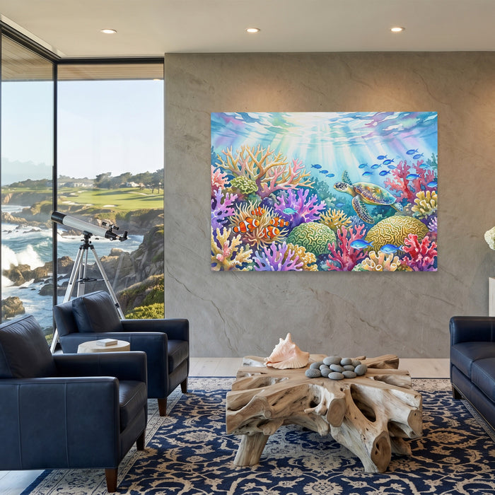 Turtle Sunlit Waters canvas wall art, room view