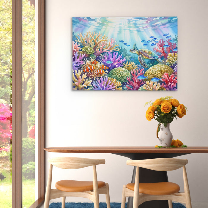 Turtle Sunlit Waters canvas wall art, room view