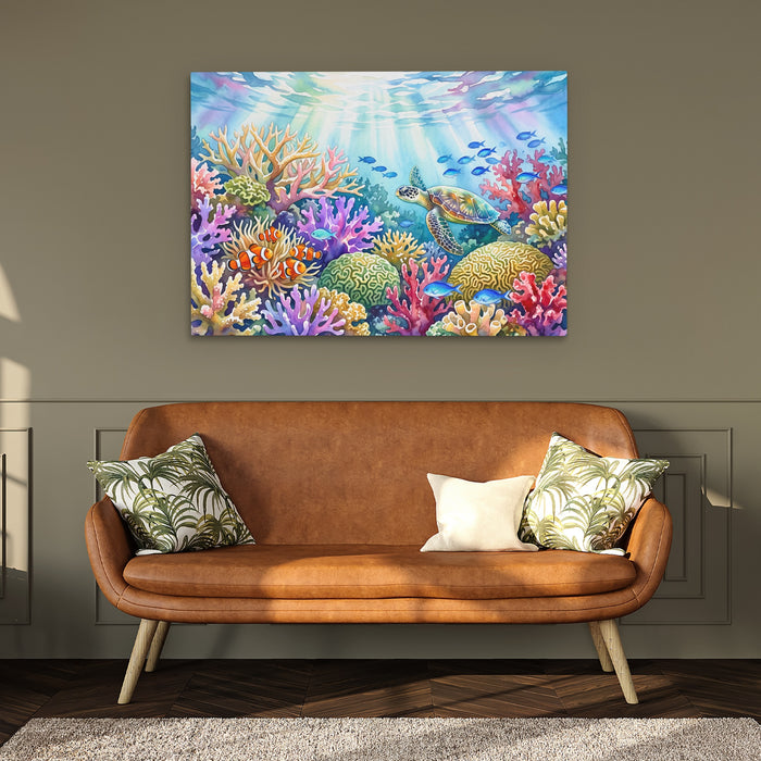Turtle Sunlit Waters canvas wall art, room view