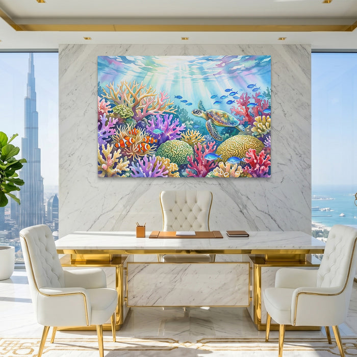 Turtle Sunlit Waters canvas wall art, room view