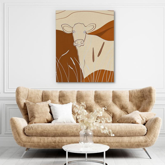 Valley Cow - Beige Wall Art