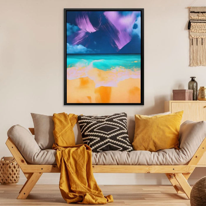 Violet Shores - Beach House Wall Art in Black Frame
