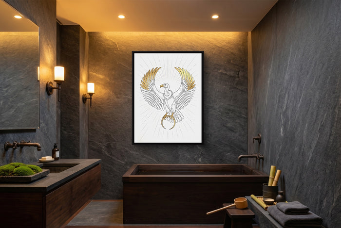 Vulture Golden Wings — vulture golden wings luxury bathroom interior 1port framed black