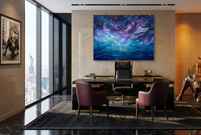 Whale Cosmic Ocean — whale cosmic ocean office with desk and chairs 2 1land flush print