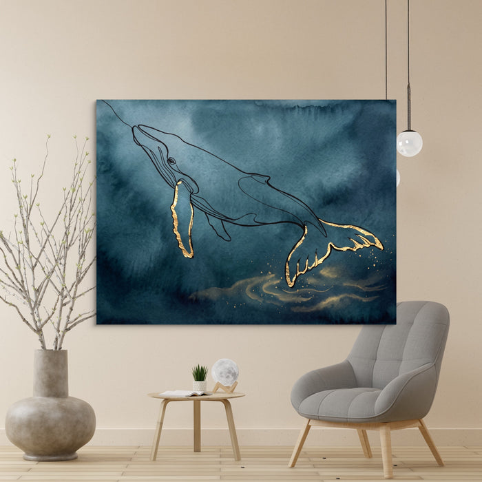 Whale Golden Depths — whale golden depths sq beige wall 1land flush print
