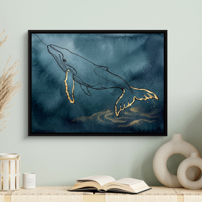 Whale Golden Depths — whale golden depths sq book table 1land framed black