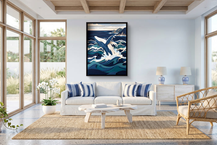 Whale Papercut — whale papercut living room with windows 1port framed black