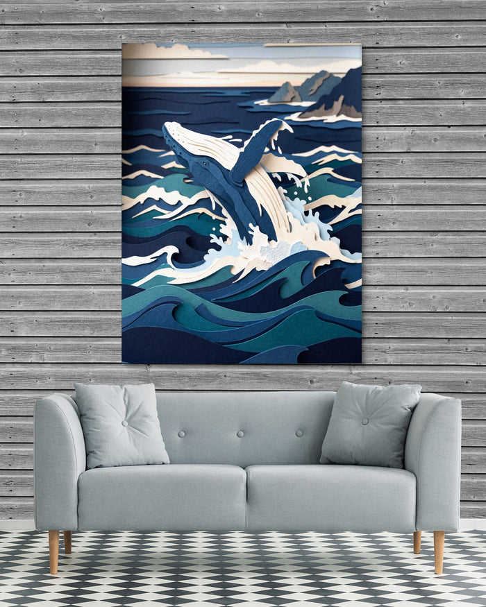 Whale Papercut — whale papercut psd grey wood checkers couch 1port flush print