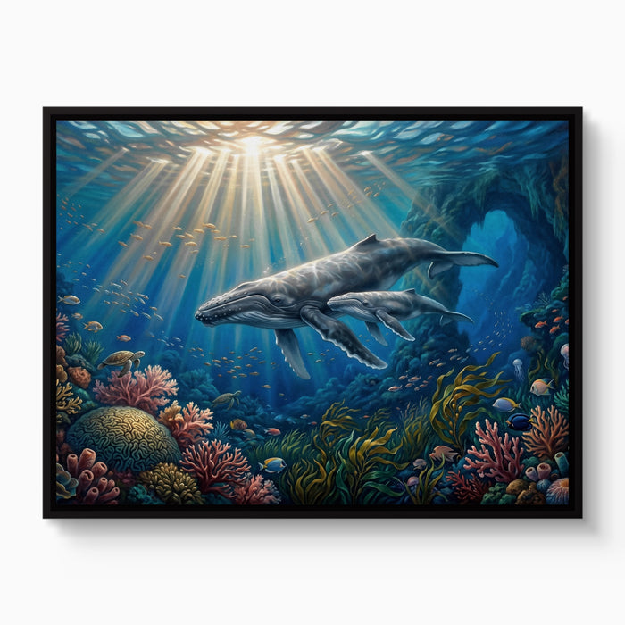 Whales Sunlit Reef — whales sunlit reef white studio framed black