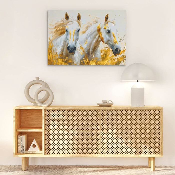 Whispering Horses - Gold Canvas Wall Art