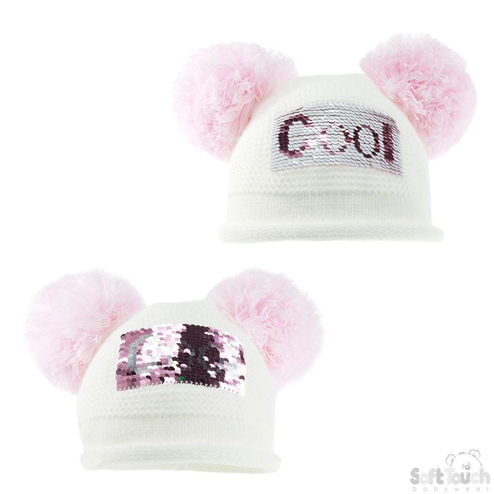 White Knitted Hat W/Sequins (0-12m) H512 - Kidswholesale.co.uk