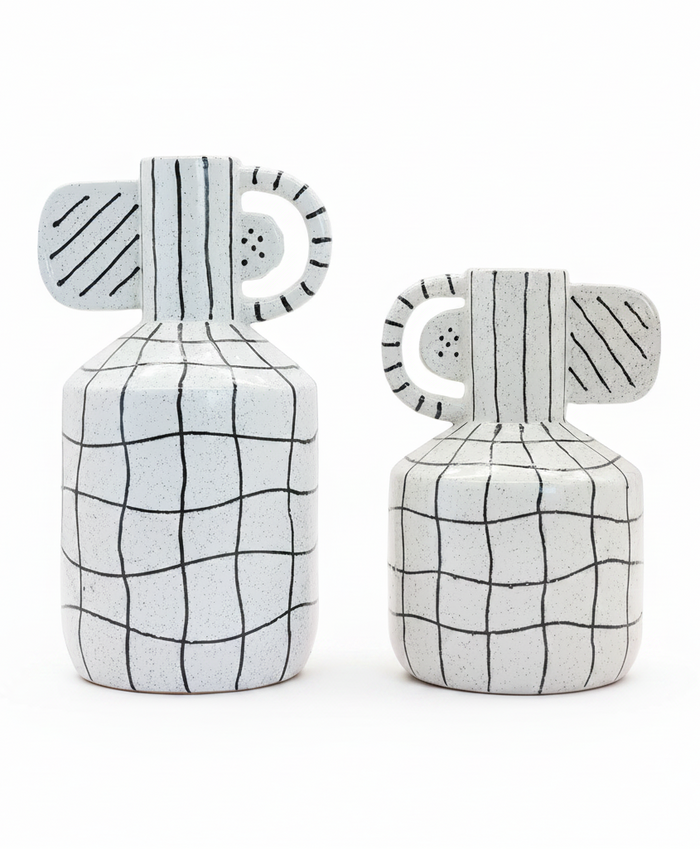 White Tall Grid Vase