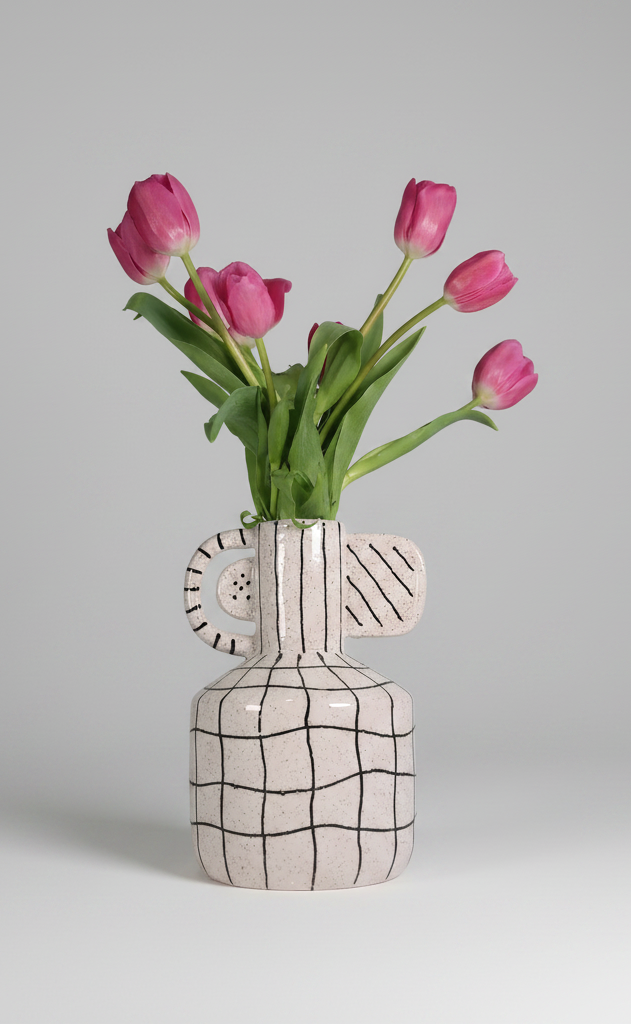 White Tall Grid Vase
