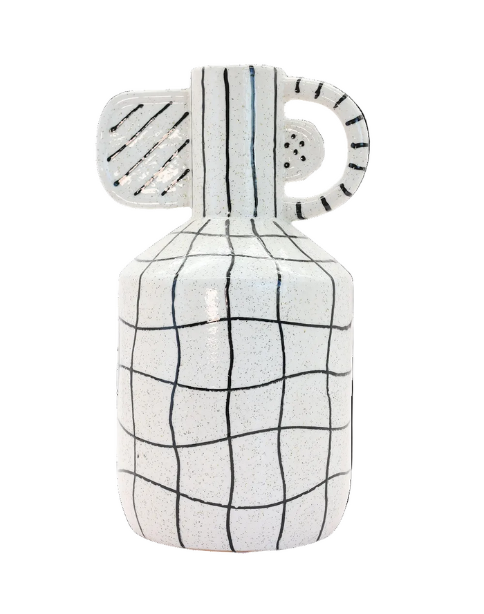 White Tall Grid Vase